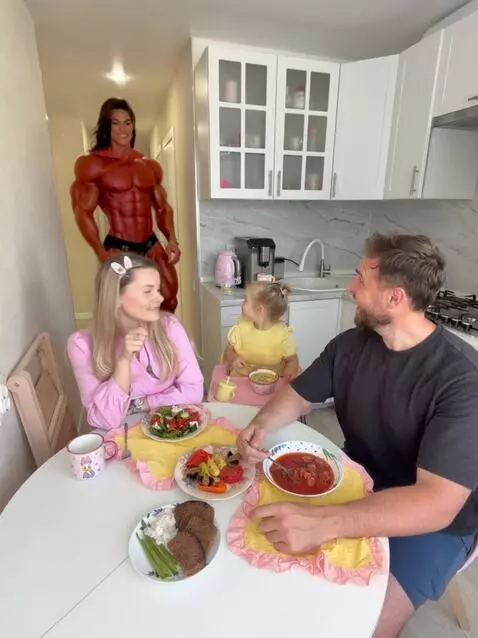 AI Video from prompt: A tall, beautiful, muscular girl comes out of th