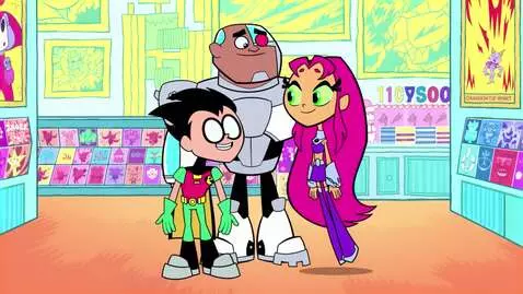 AI Video from prompt: Robin, Starfire, and Cyborg at the comic book sh
