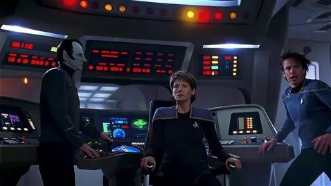 AI Video from prompt: USS Voager is under attack from species 8472. Ul