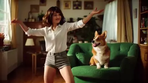 AI Video from prompt: a girl disco dancing in her living room
