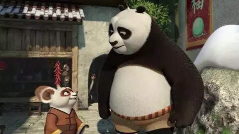 AI Video from prompt: PO and shifu PO says Master hey what date is it.