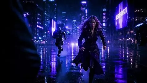 AI Video from prompt: They run through the rain-soaked neon streets. T