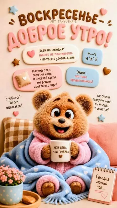 AI Video from prompt: The Bear moves, smiles  and holds out a mug of c