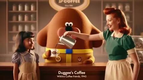 AI Video from prompt: Duggee's Coffee (Wiklins Coffee-esque commercial