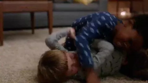 AI Video from prompt: two boys at six years,wearing payamas,barefoot,a
