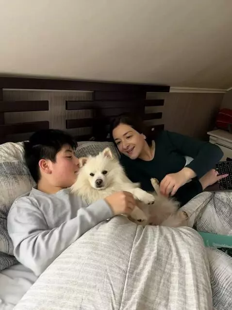 AI Video from prompt: the persons hug the dog