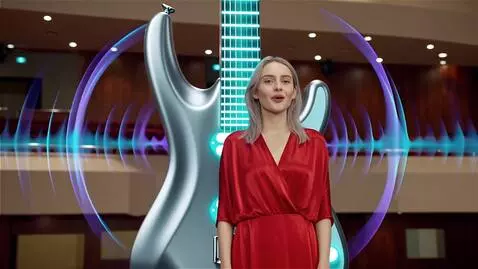 AI Video from prompt: A young Slavic woman in a red dress stands again