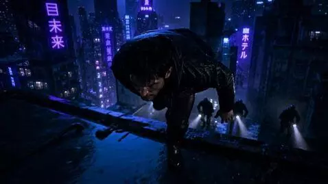AI Video from prompt: Ultra-realistic cinematic sci-fi action, Blade R