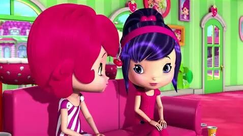 AI Video from prompt: Strawberry Shortcake and Cherry Jam are sitting 