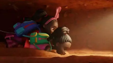 AI Video from prompt: The two black girls start burrowing down headfir
