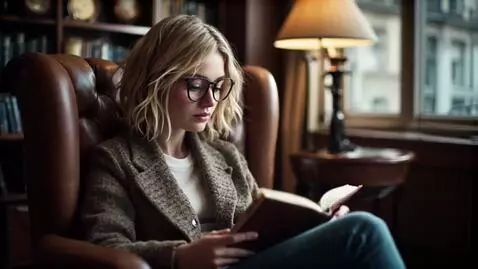 AI Video from prompt: short blonde haired girl blue eyes, glasses, cas