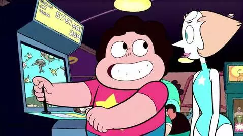 AI Video from prompt: Steven Universe and Pearl with a joystick playin