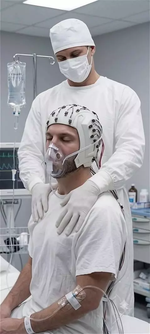 AI Video from prompt: The patient takes big deep loud breaths as the d