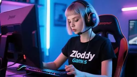 AI Video from prompt: Girl - gamer with very short hair. She plays Gam