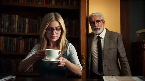 AI Video from prompt: short blonde haired girl blue eyes, glasses, cas