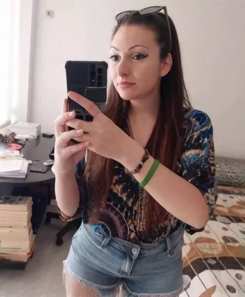 AI Video from prompt: She undressed her jeans and touch  underwear