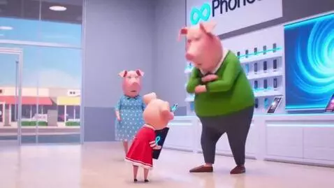 AI Video from prompt: Sing style peppa pig buys infinity phones at AT&
