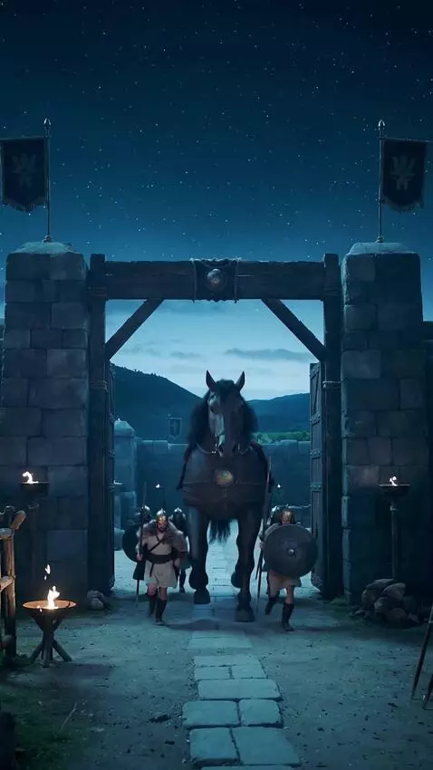 AI Video from prompt: # **The Trojan War – 70-Second Script**  **[Open