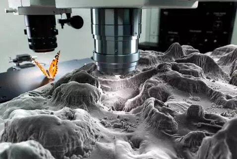 AI Video from prompt: A modern scanning electron microscope examines t