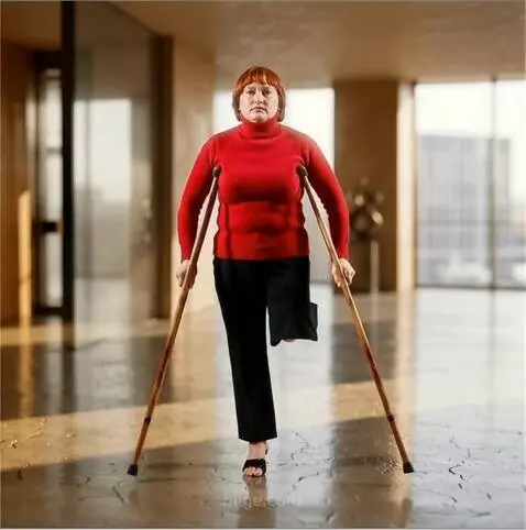 AI Video from prompt: A one-legged woman walks with a steady, measured