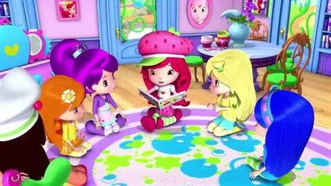 AI Video from prompt: Strawberry Shortcake with sticker activity book,