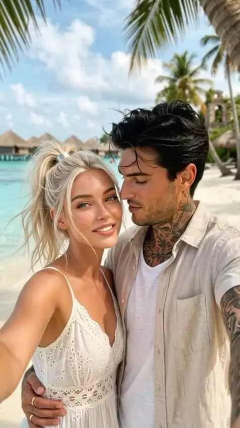 AI Video from prompt: They are smiling and taking  a selfie and the ma