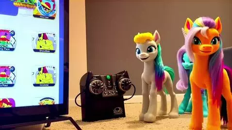 AI Video from prompt: Sunny Starscout, Misty Brightdawn, and Jazz Hoov