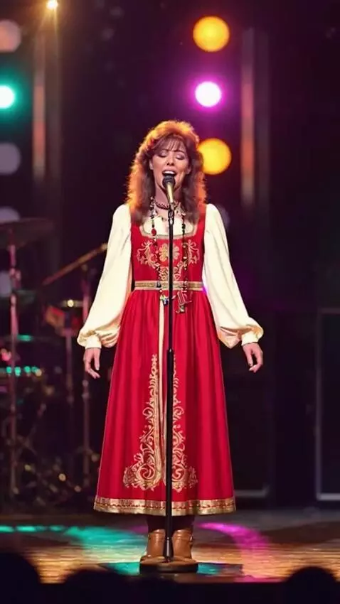 AI Video from prompt: A girl in a sarafan is singing a song and doing 