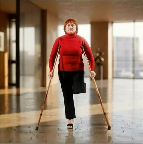 AI Video from prompt: A one-legged woman walks with a steady, measured