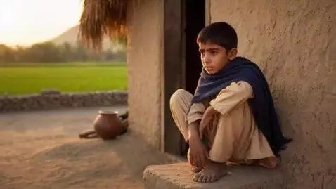 AI Video from prompt: Aik gav ma aik ghareeb larka rata ta
