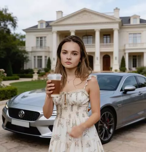 AI Video from prompt: the girl takes a sip of coffee from the cup. the