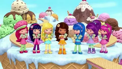 AI Video from prompt: Strawberry Shortcake with four one dollar bills,