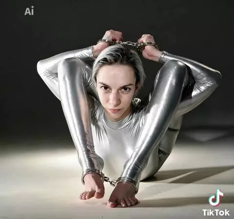AI Video from prompt: Handcuffed Contortionist nervously fidgeting her