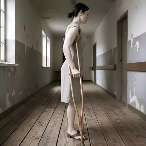 AI Video from prompt: The one-legged woman slowly turns 180 degrees, g