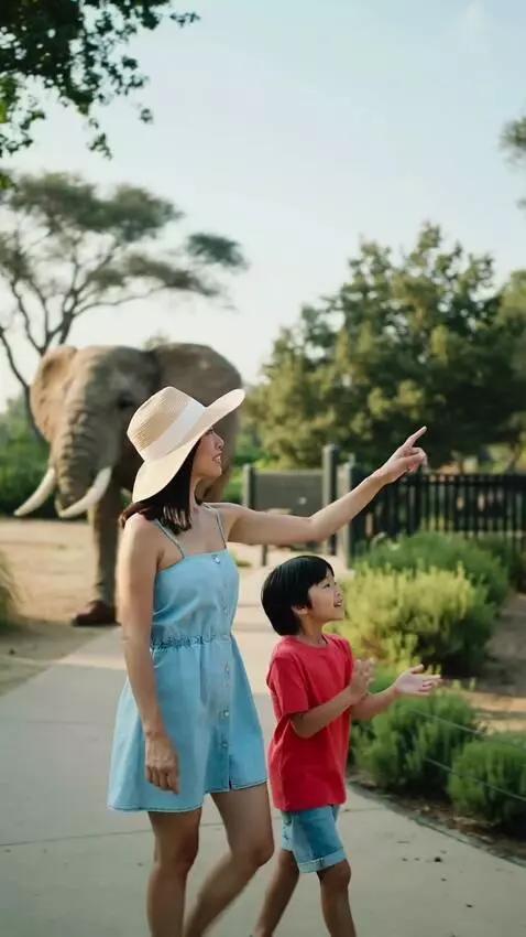 AI Video from prompt: Mẹ: Con ơi, hôm nay mẹ đưa con đi sở thú nhé! Co
