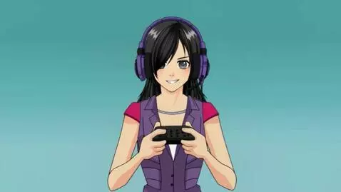 AI Video from prompt: Girl take a gamepad. push the butons and gamepad