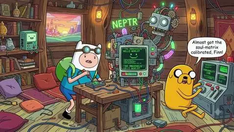 AI Video from prompt: Finn and Jake are creating artificial intelligen