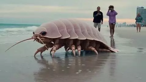 AI Video from prompt: Colossal isopod onto Daytona Beach