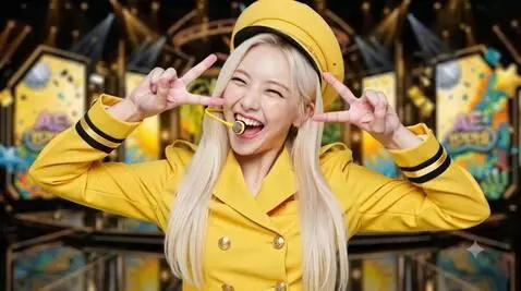 AI Video from prompt: Yuna (a girl Korean kpop long hair platinum blon