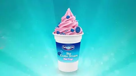 AI Video from prompt: Dannon Blue Cookie Dream Pink Froyo Cup Japanese