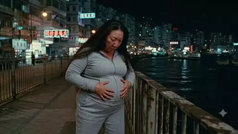 AI Video from prompt: An overweight Chinese woman stands on a bridge i