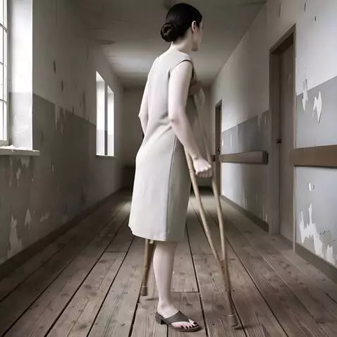 AI Video from prompt: A one-legged woman glances at the camera, then t