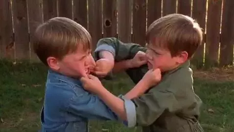 AI Video from prompt: two boys at six years,wearing  jumpsuits,barefoo