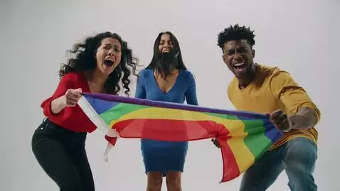AI Video from prompt: Make transgender people wave the flag and yell a