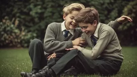 AI Video from prompt: two boy enjoying each other cmpany sitting onthe