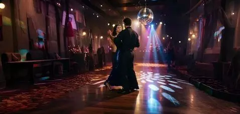 AI Video from prompt: A loving couple dances rhythmically in a dimly l