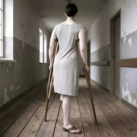 AI Video from prompt: A one-legged woman glances at the camera, then t