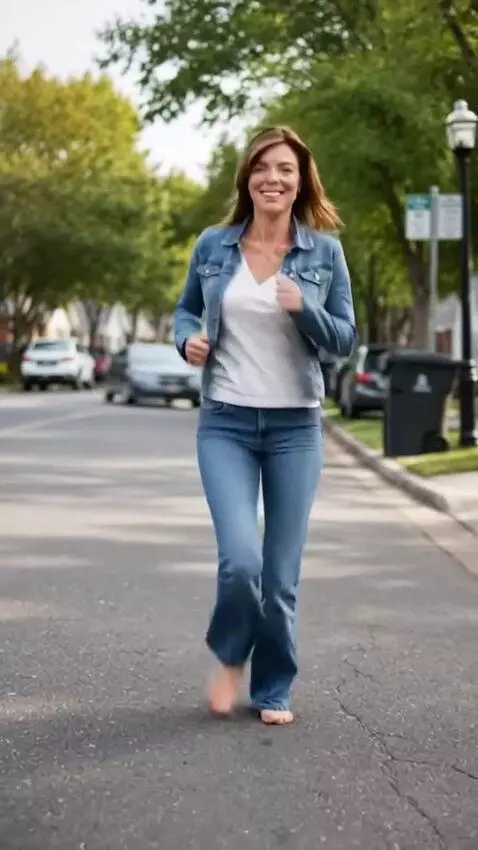 AI Video from prompt: smiling young woman barefoot with dirty soles we