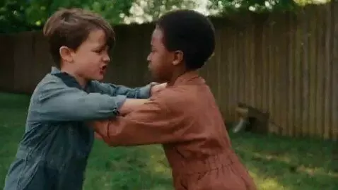 AI Video from prompt: two boys at six years,wearing  jumpsuits,barefoo
