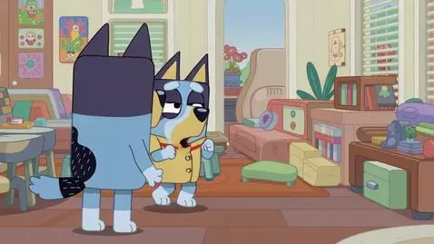 AI Video from prompt: Bluey at school shouts school sucks got home you